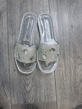Lauren Lorraine Silver Crystal-Embellished Slide Mules